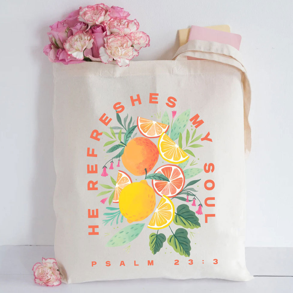 He Refreshed My Soul Christian Canvas Tote Bag