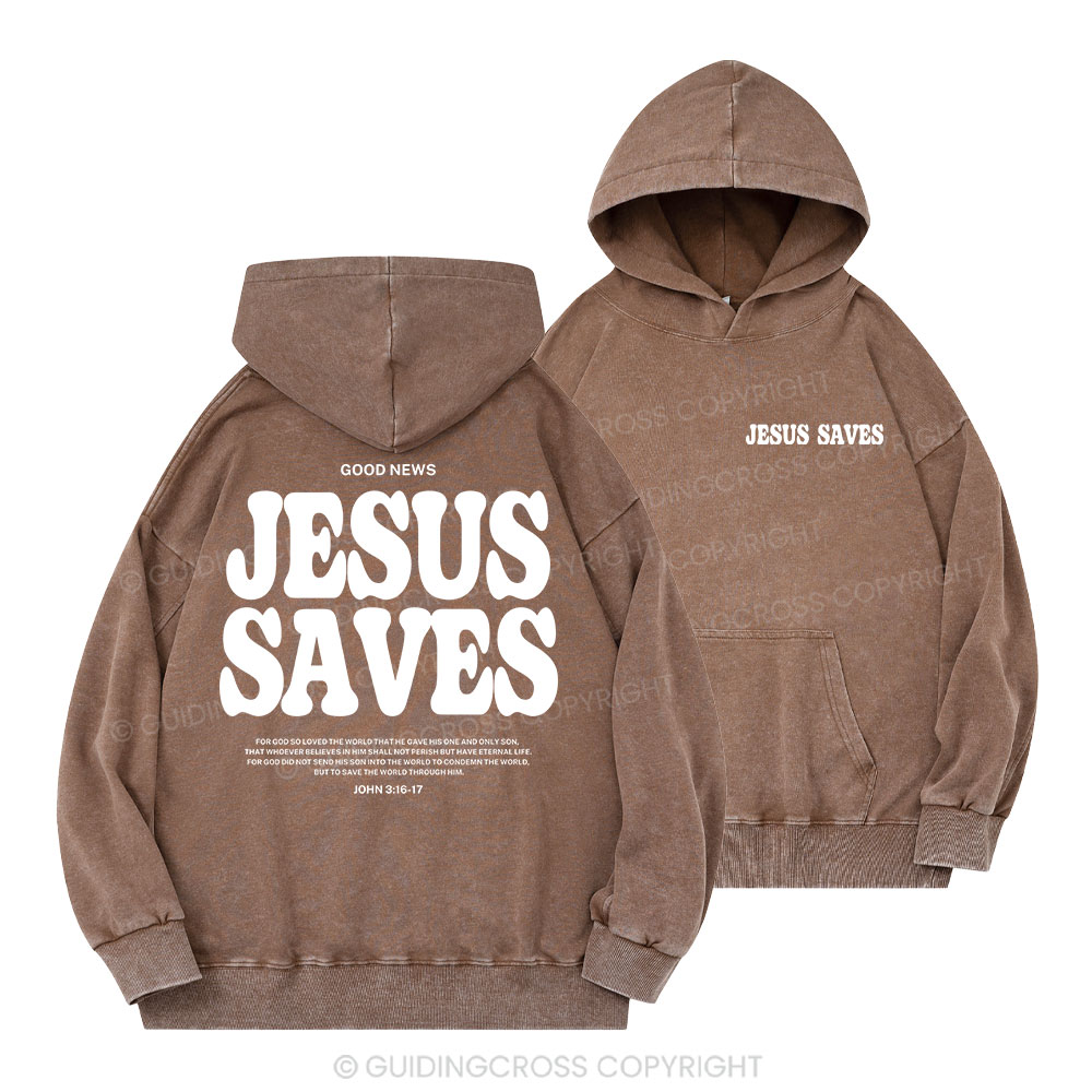 Jesus Saves Christian Washed Hoodie