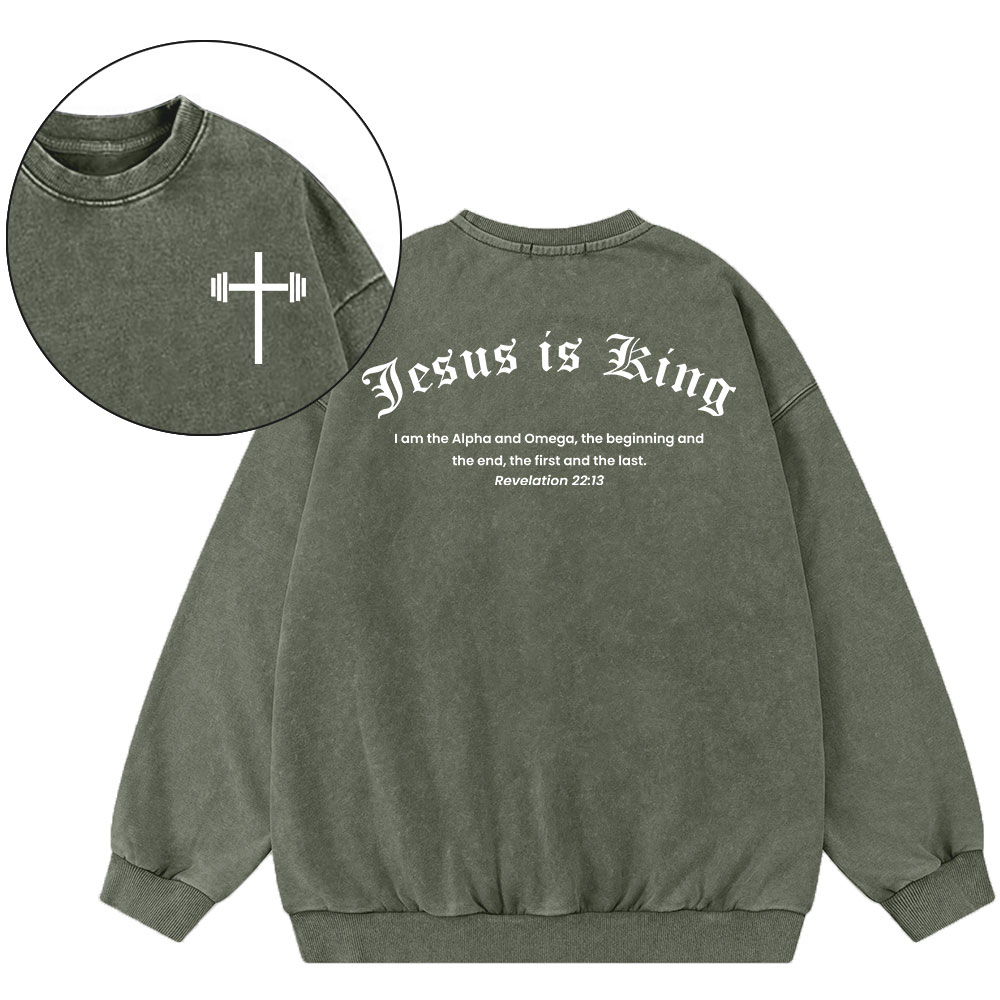 Jesus Is King Christian Washed Sweatshirt