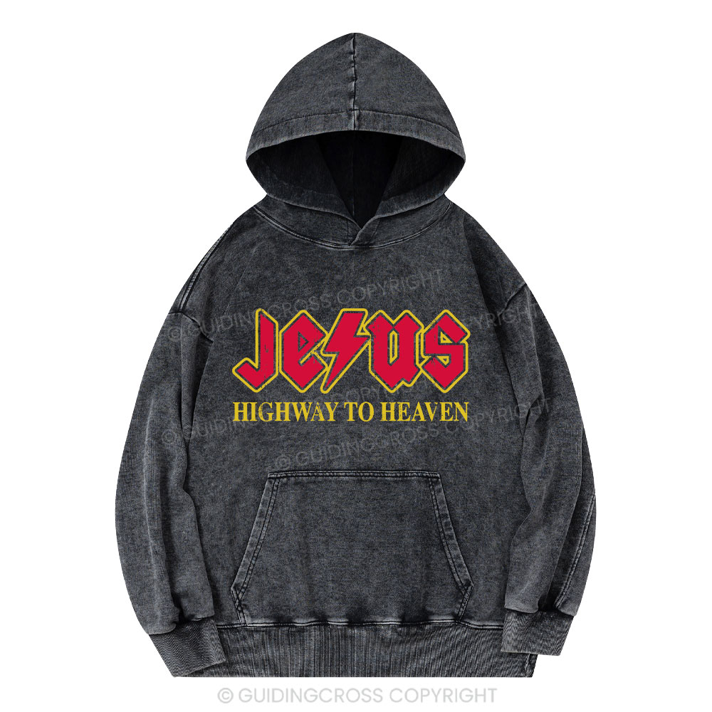 Jesus Highway To Heaven Christian Washed Hoodie