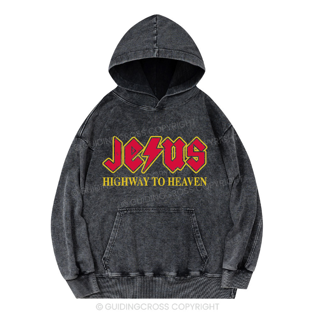 Jesus Highway To Heaven Christian Washed Hoodie