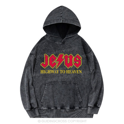Jesus Highway To Heaven Christian Washed Hoodie