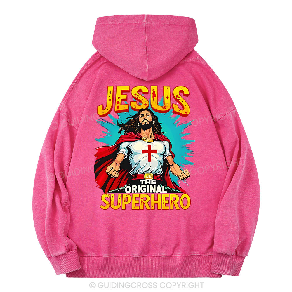 Jesus The Original Superhero Christian Washed Hoodie