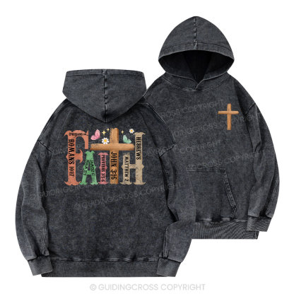 Retro Faith Cross Christian Washed Hoodie