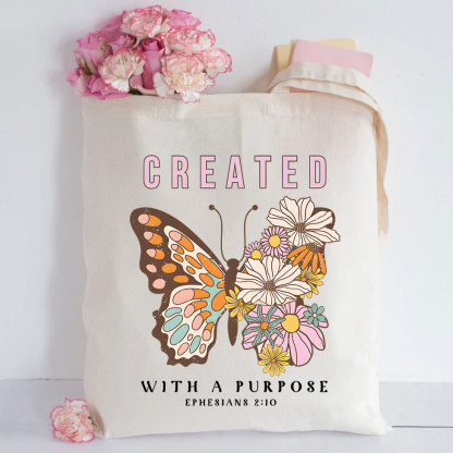 Created With Purpose Christian Canvas Tote Bag