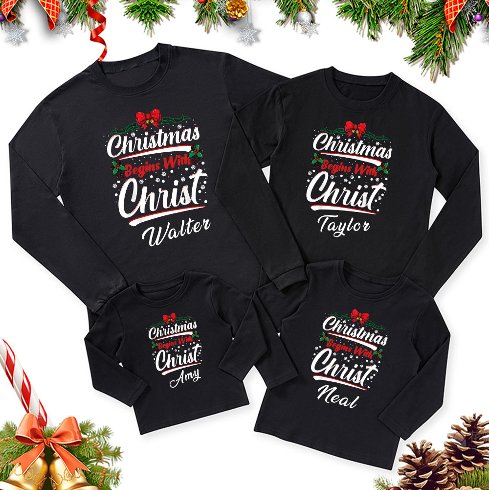 Personalized Begins With Christ Christmas Family Matching Long Sleeve T-Shirt