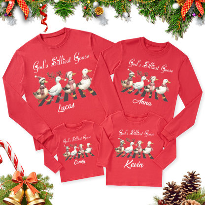 Personalized God's Silliest Goose Christmas Family Matching Long Sleeve T-Shirt