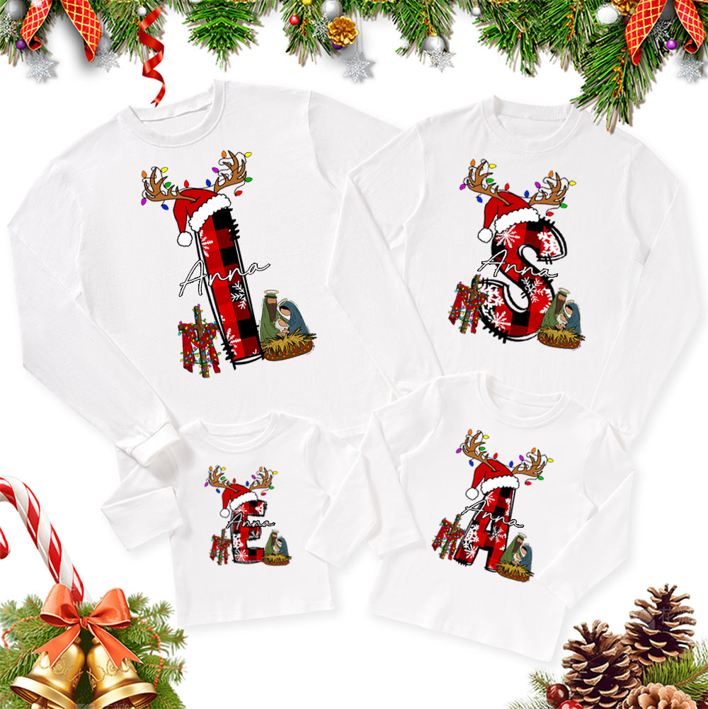 Personalized Name Nativity Christmas Family Matching Long Sleeve T-Shirt
