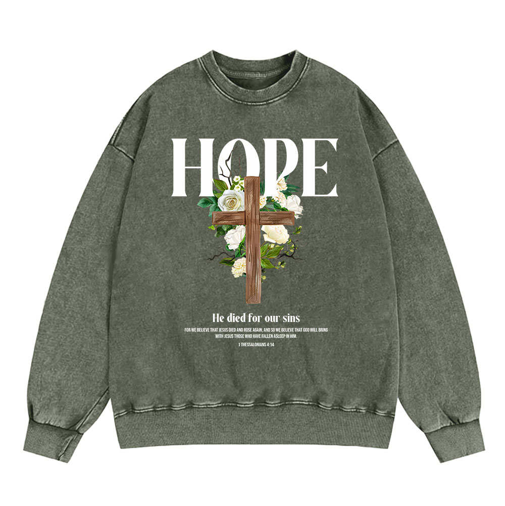 He Died For Our Sins Christian Washed Sweatshirt