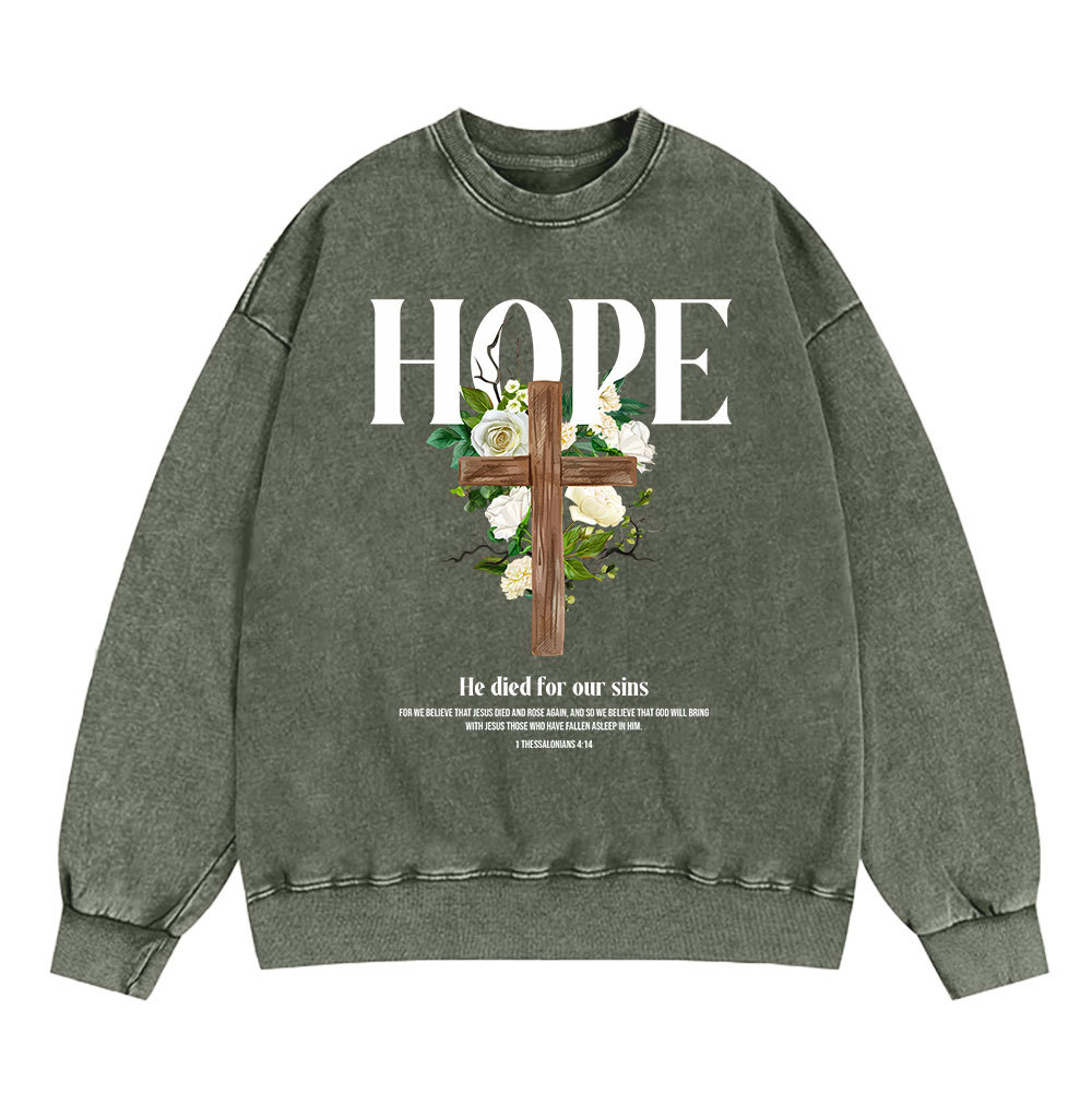 He Died For Our Sins Christian Washed Sweatshirt