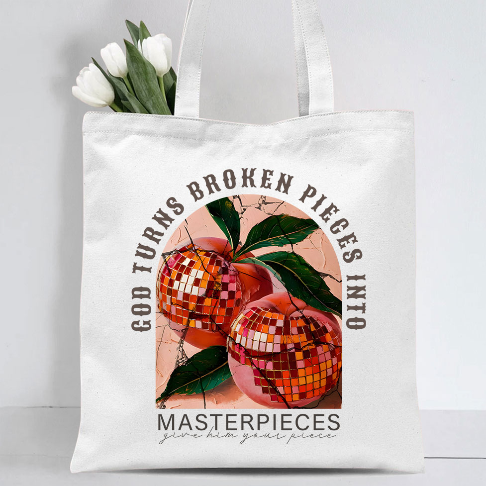 God Turns Broken Pieces Into Masterpieces Christian Canvas Tote Bag