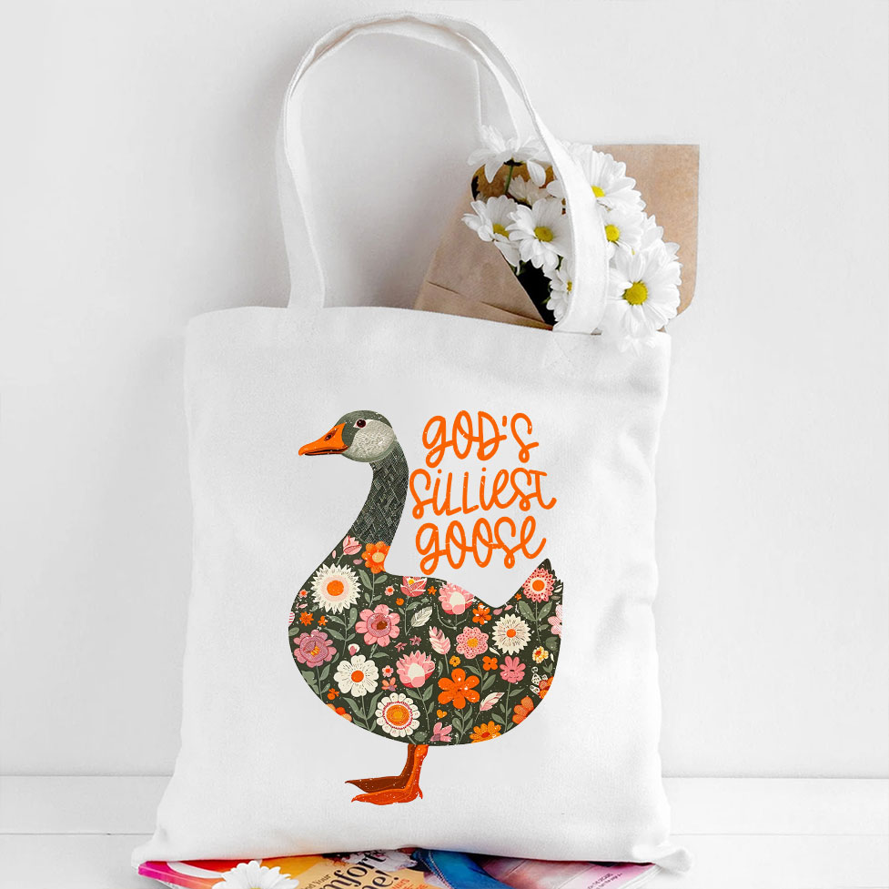 God's Silliest Goose Floral Christian Canvas Tote Bag