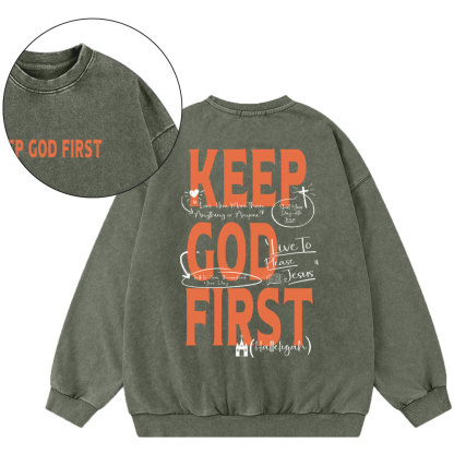 Keep God First Christian Washed Sweatshirt