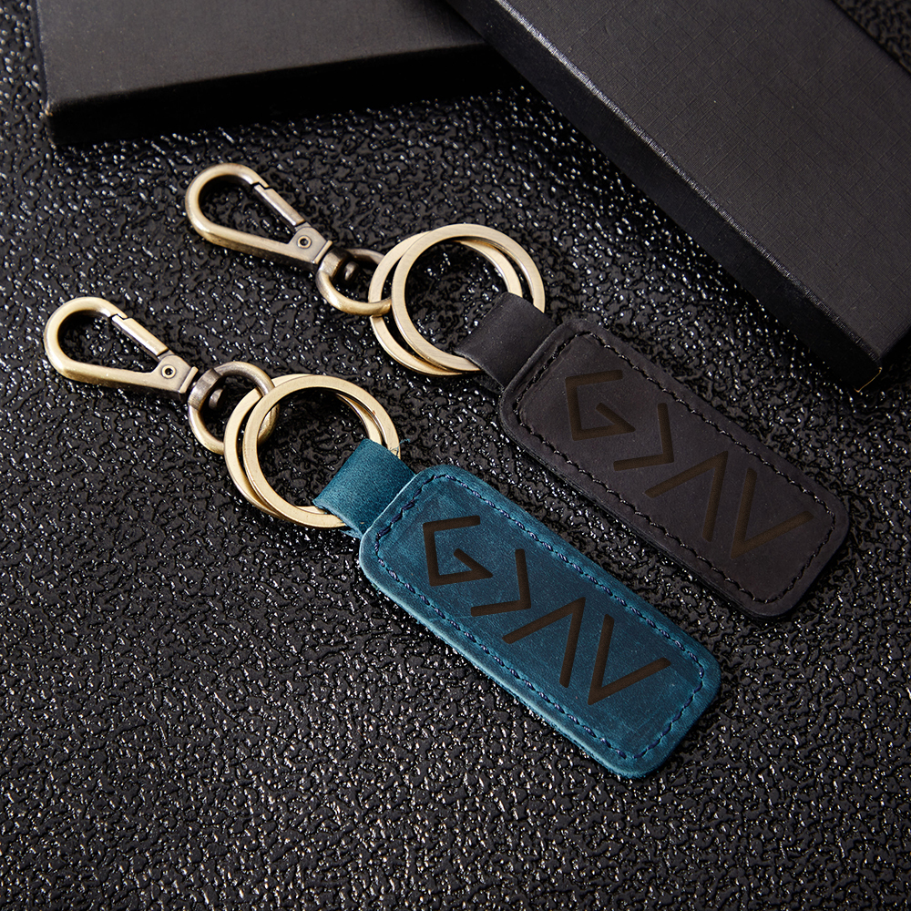 Crazy Horse Leather Double Ring Keychain