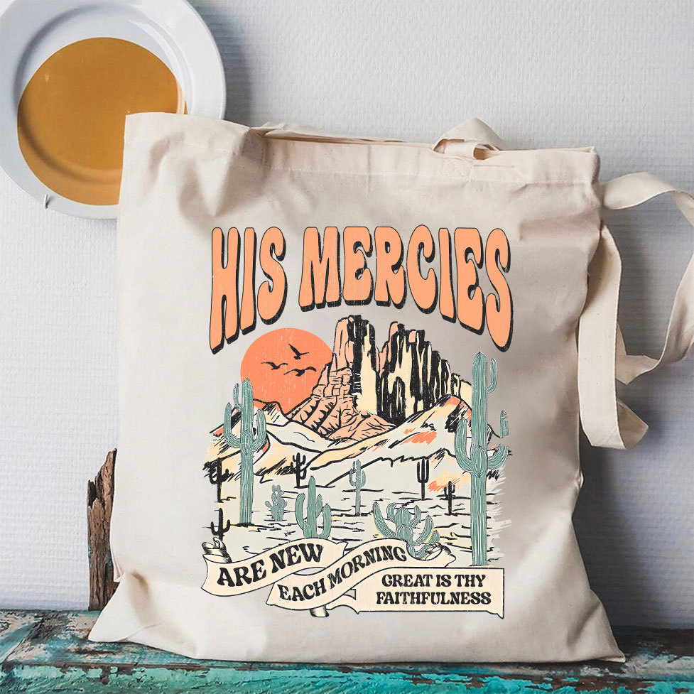 His Mercies Are New Every Morning Boho Christian Canvas Tote Bag