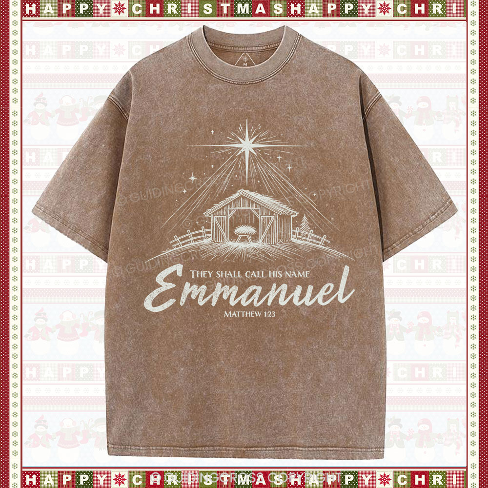 Emmanuel Christmas Christian Washed T-Shirt