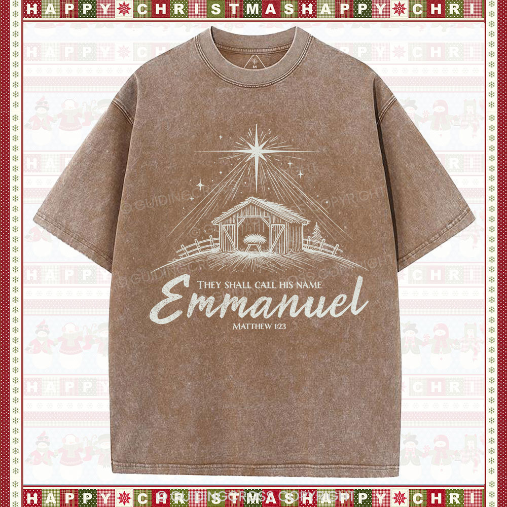 Emmanuel Christmas Christian Washed T-Shirt