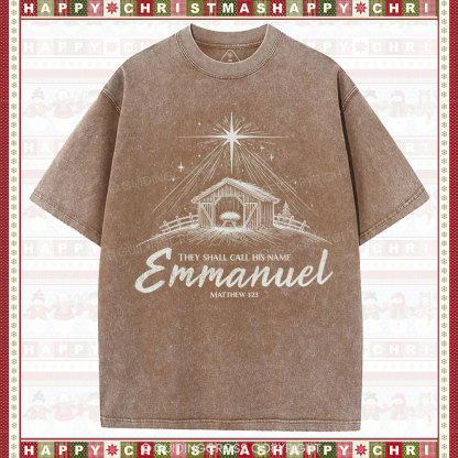 Emmanuel Christmas Christian Washed T-Shirt