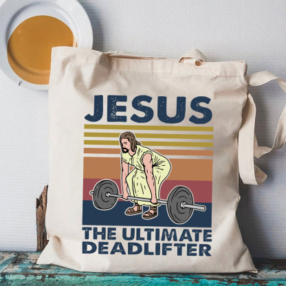 Jesus The Ultimate Deadlifter Vintage Christian Canvas Tote Bag
