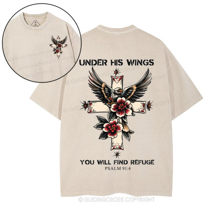 Under His Wings You Will Find Refuge Christian Washed T-Shirt