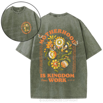 Motherhood Is Kingdom Work Flower Christian Washed T-Shirt