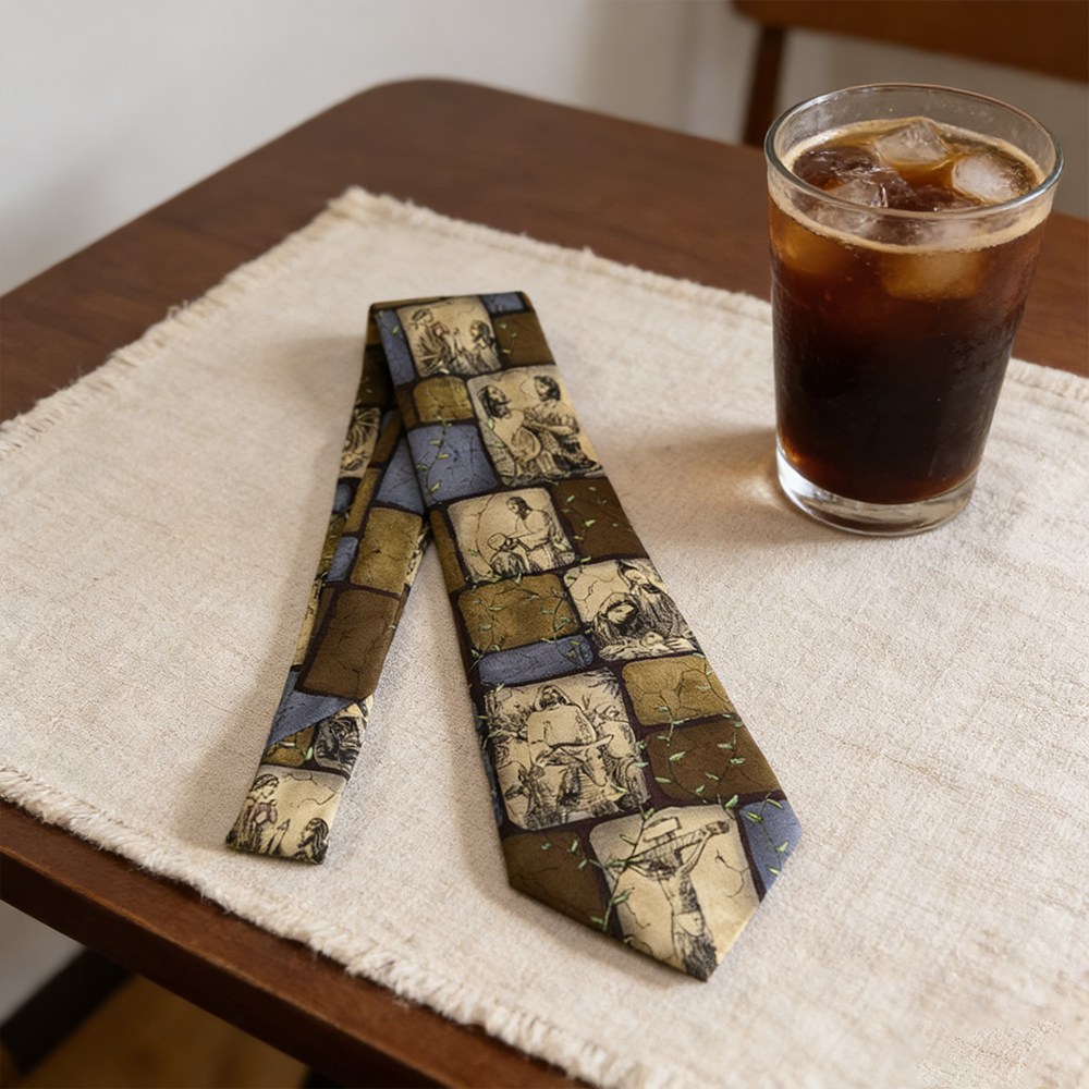 Retro Christian All-Over Print Polyester Necktie