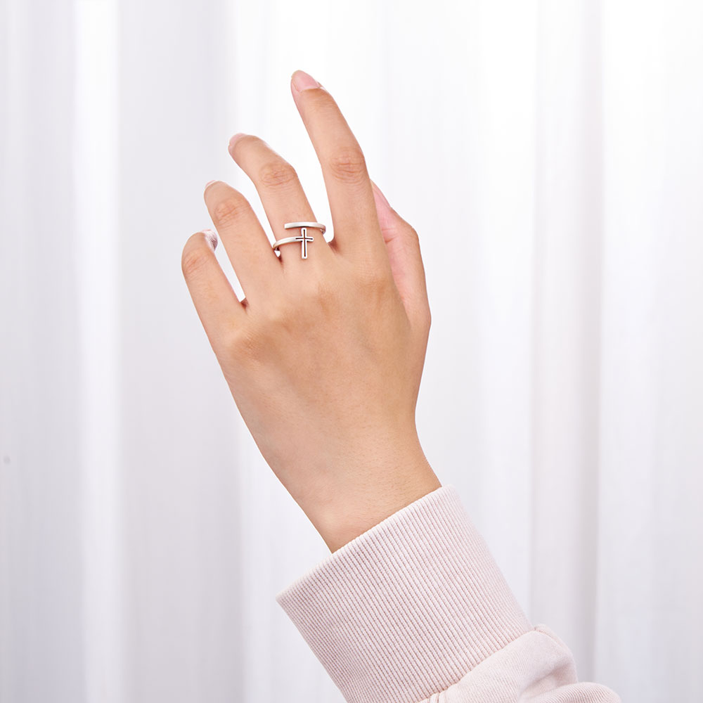 Double Wrap Cross Christian 925 Sterling Silver Ring