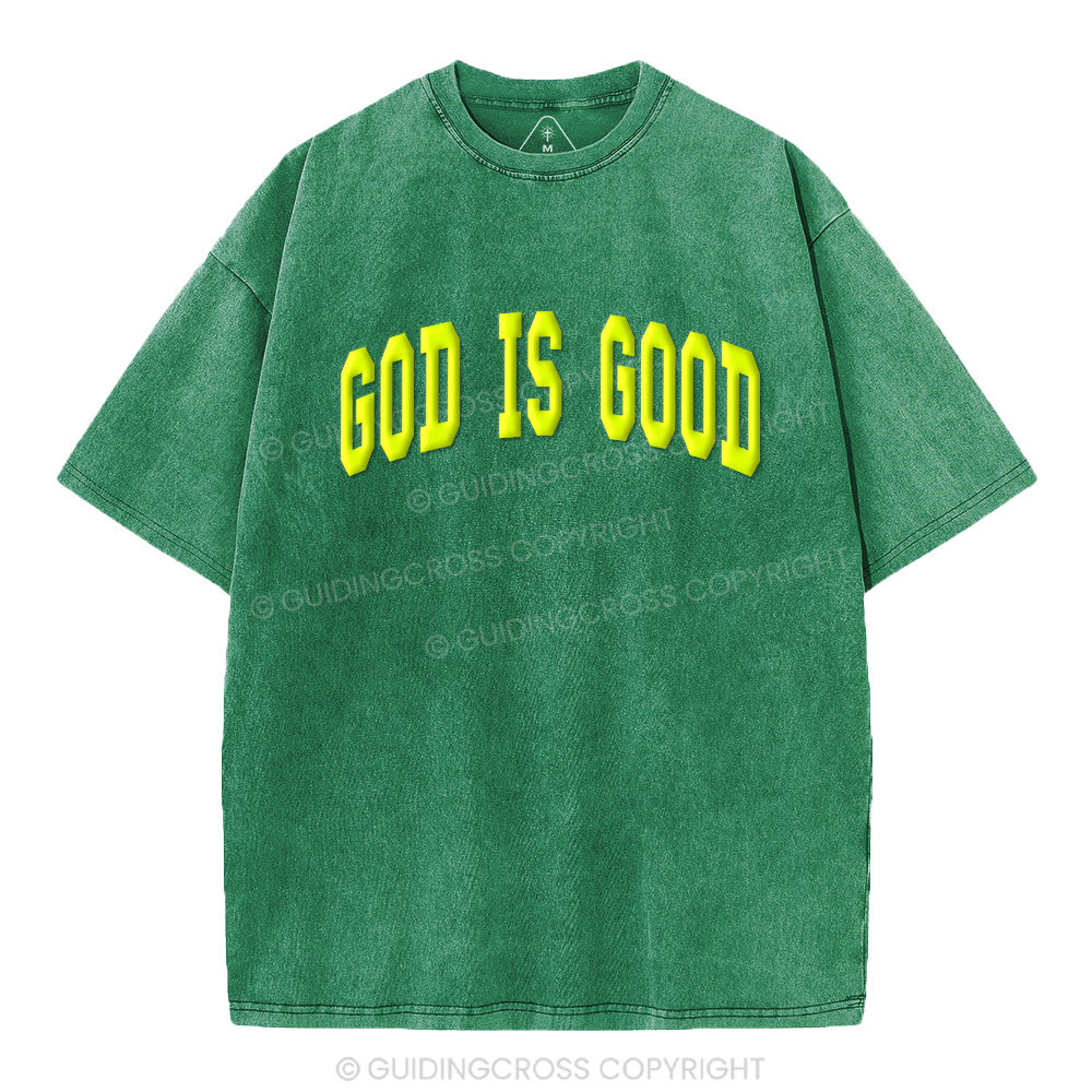 God Is Good Christian Puff Printed Washed T-Shirt