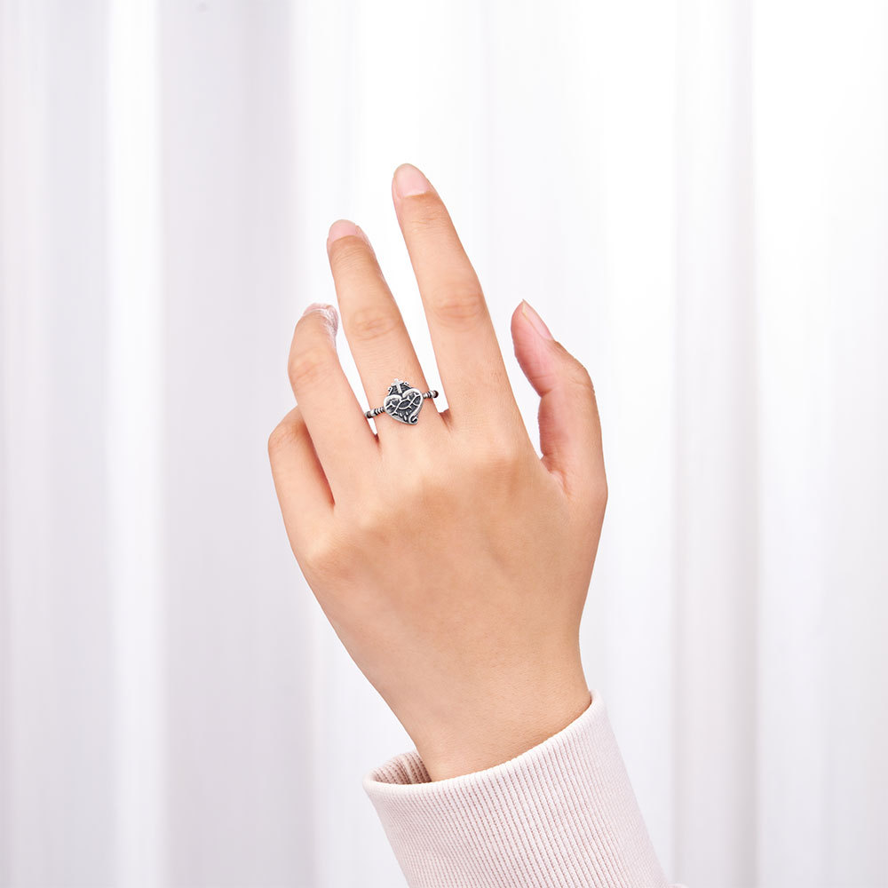 Double Cross Sacred Heart Rosary Christian 925 Sterling Silver Ring