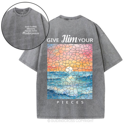 God Turns Broken Pieces Into Masterpieces Christian Washed T-Shirt