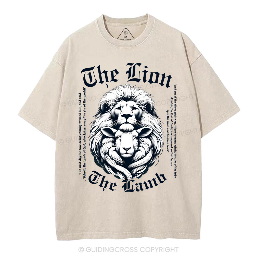 The Lion The Lamb Christian Washed T-Shirt Sale - GuidingCross