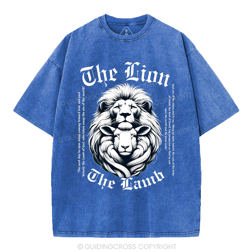 The Lion The Lamb Christian Washed T-Shirt Sale - GuidingCross