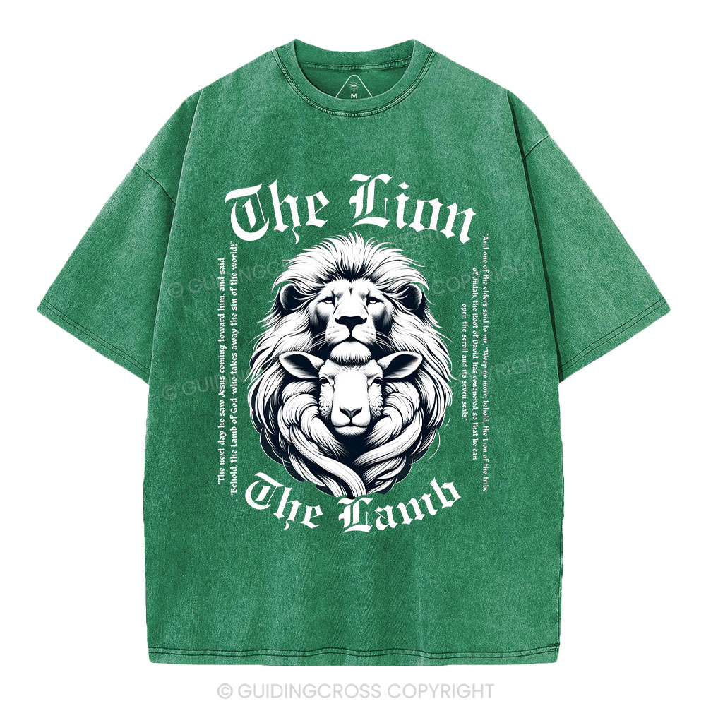 The Lion The Lamb Christian Washed T-Shirt Sale - GuidingCross