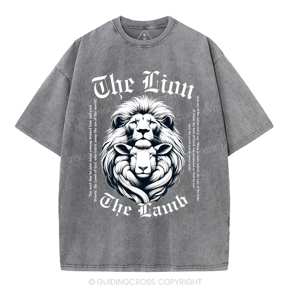 The Lion The Lamb Christian Washed T-Shirt Sale - GuidingCross