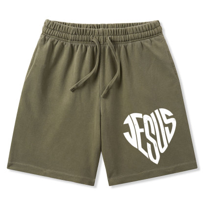 Jesus In My Hearts Christian Washed Shorts