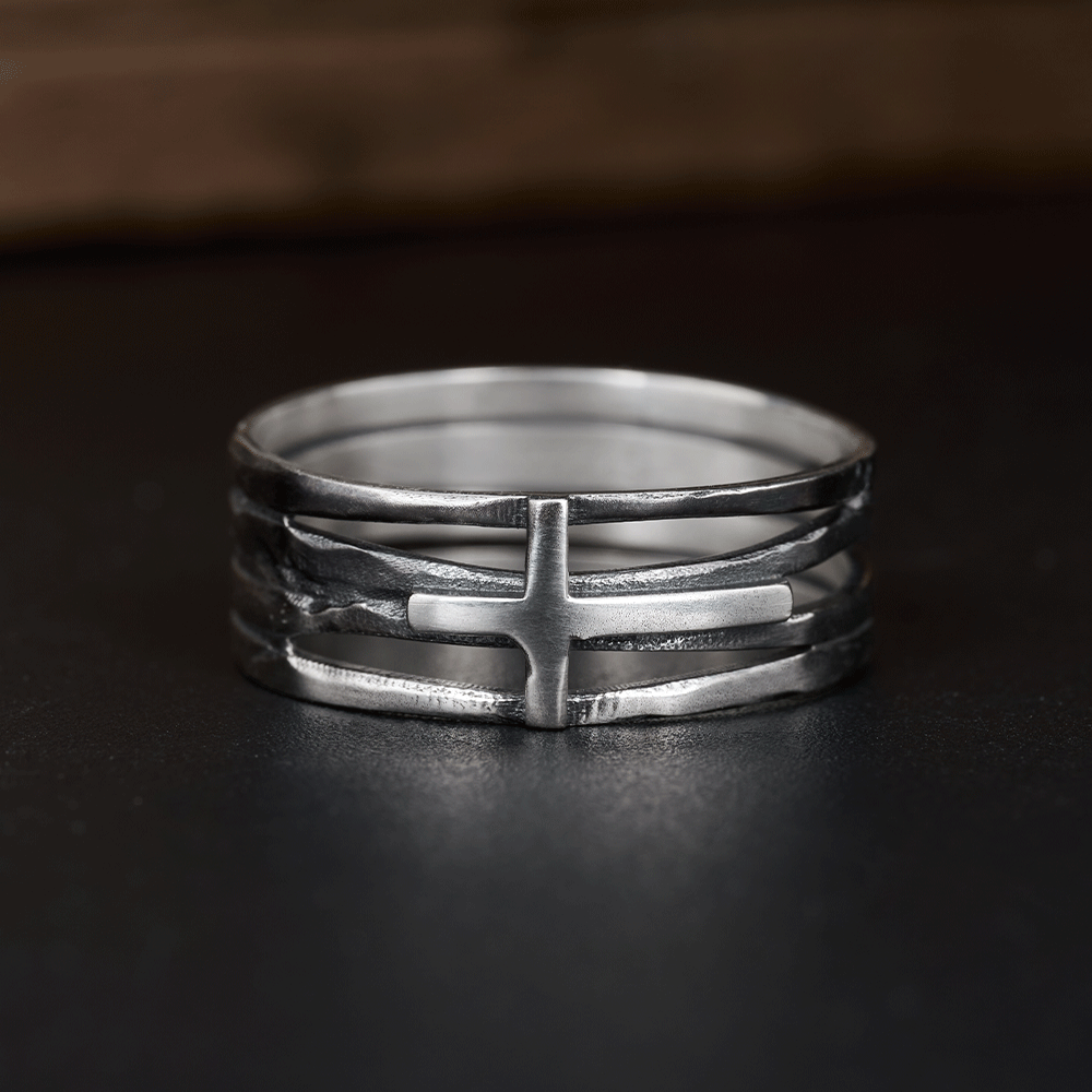 Silver Cross Ring Christian Sterling Silver Band Ring