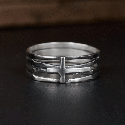 Silver Cross Ring Christian Sterling Silver Band Ring