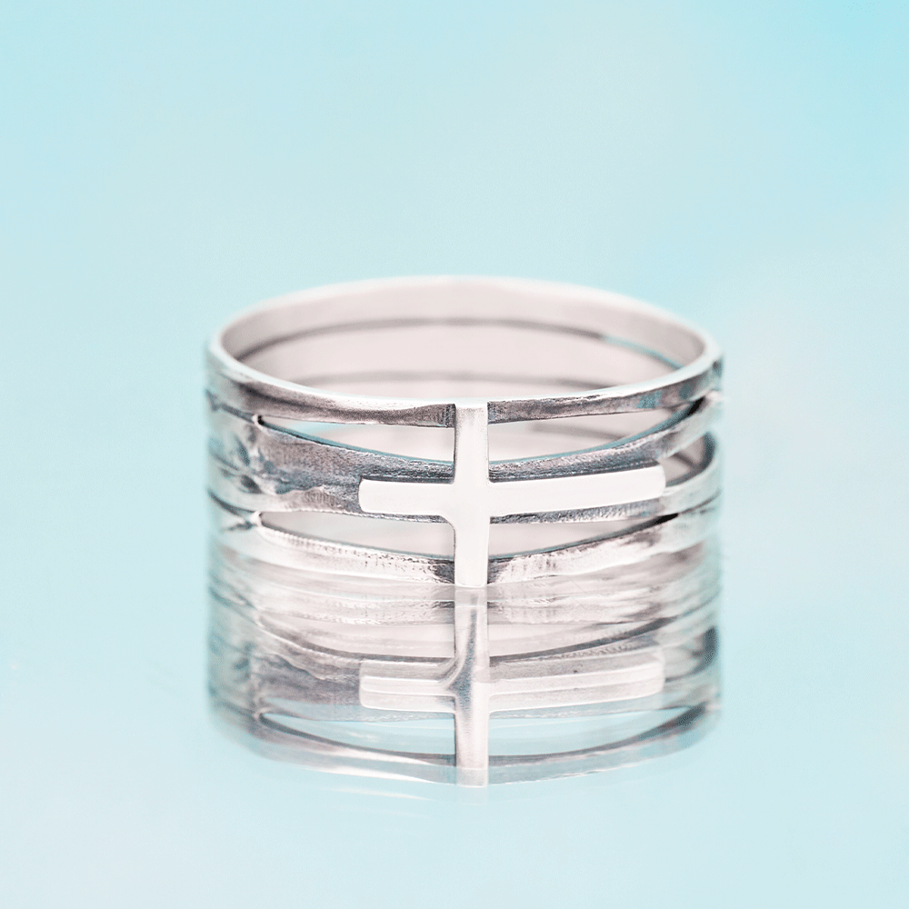 Silver Cross Ring Christian Sterling Silver Band Ring