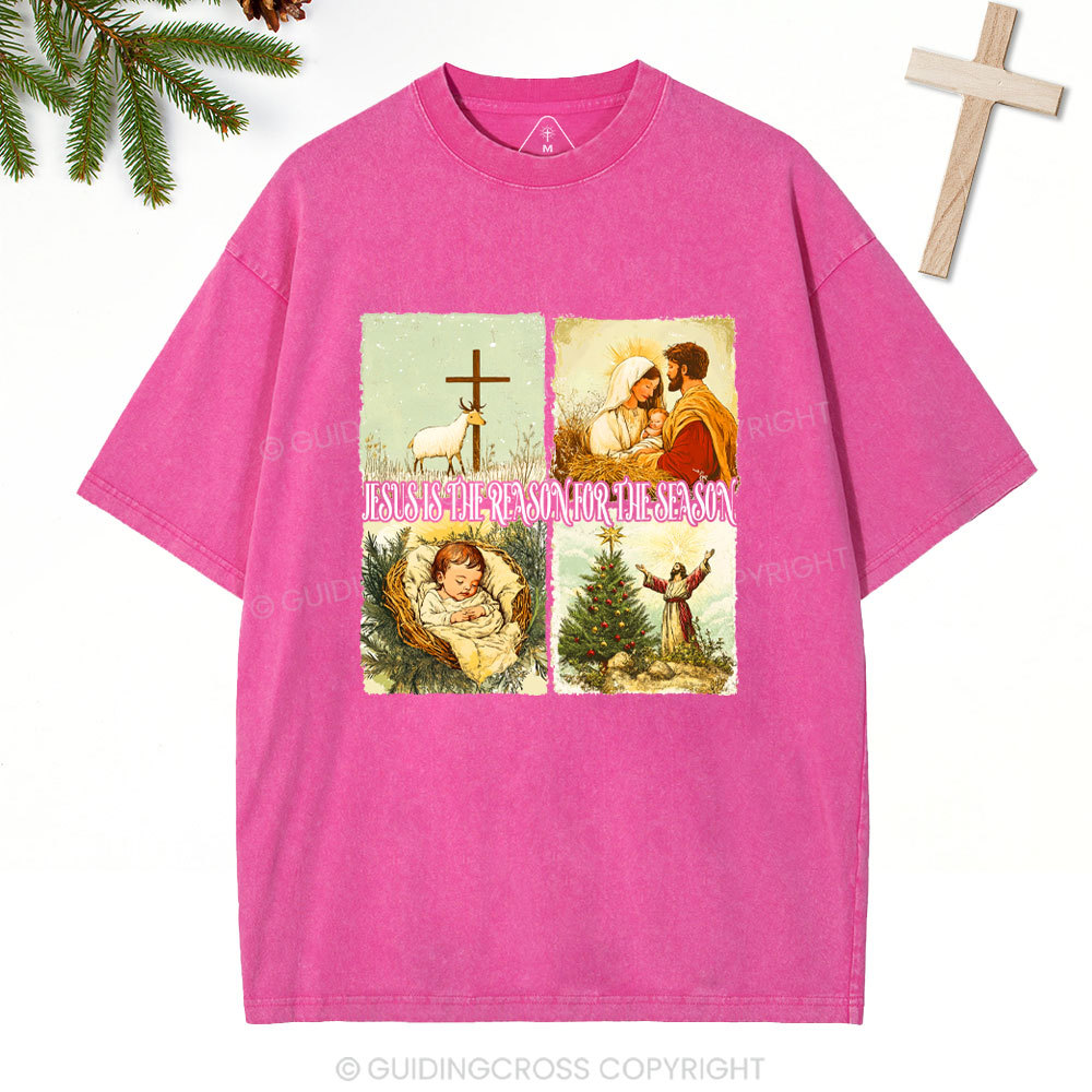Retro Jesus Is The Reason Christian Christmas Washed T-Shirt