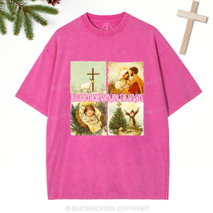 Retro Jesus Is The Reason Christian Christmas Washed T-Shirt