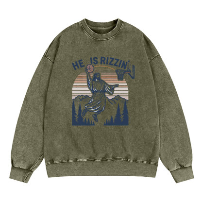 He Is Rizzen Christian Washed Sweatshirt