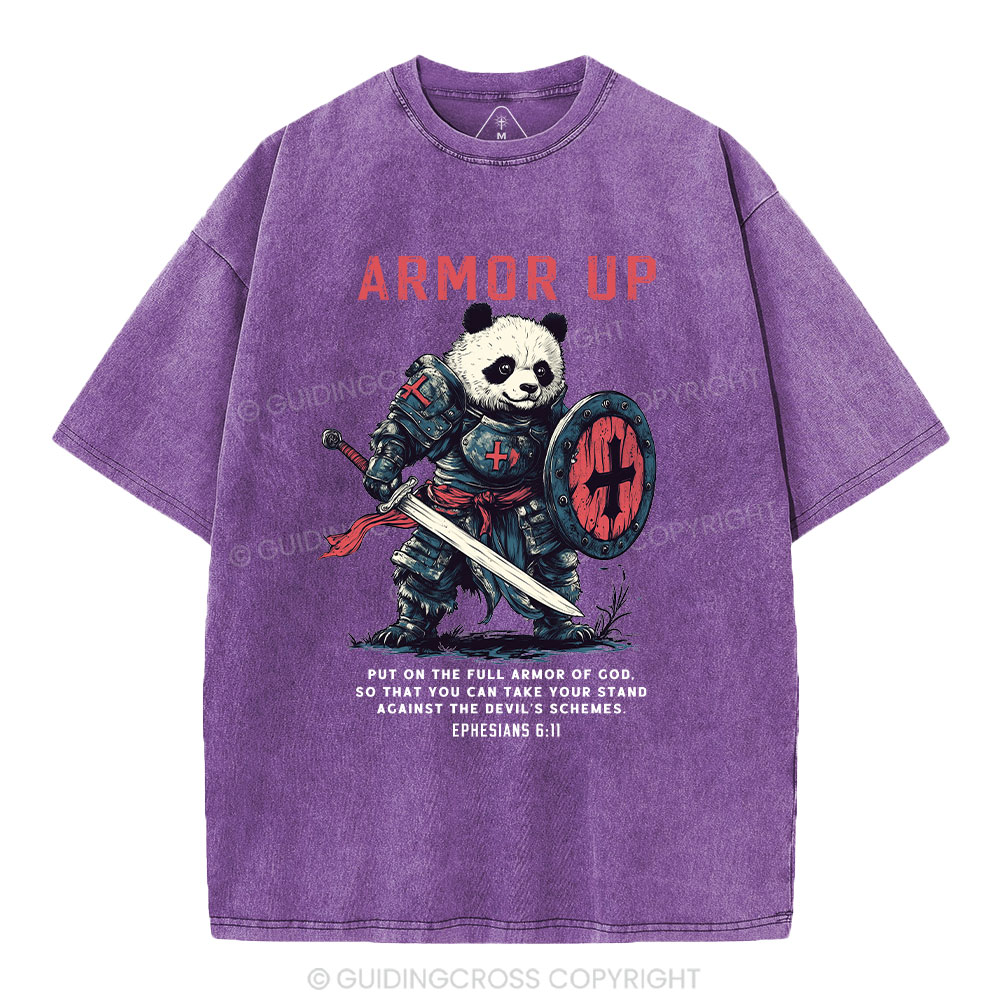 Armor Of God Panda Warrior Christian Washed T-Shirt