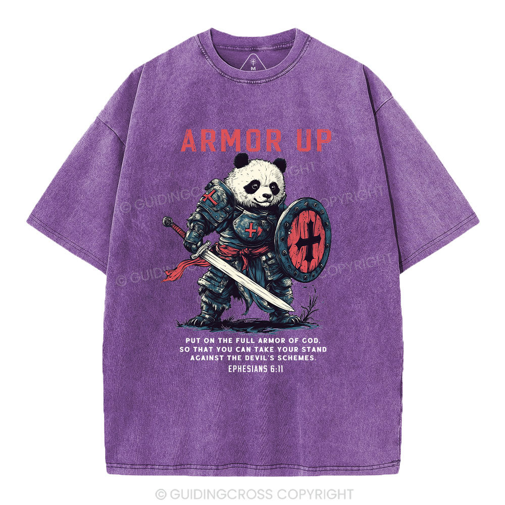Armor Of God Panda Warrior Christian Washed T-Shirt
