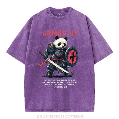 Armor Of God Panda Warrior Christian Washed T-Shirt