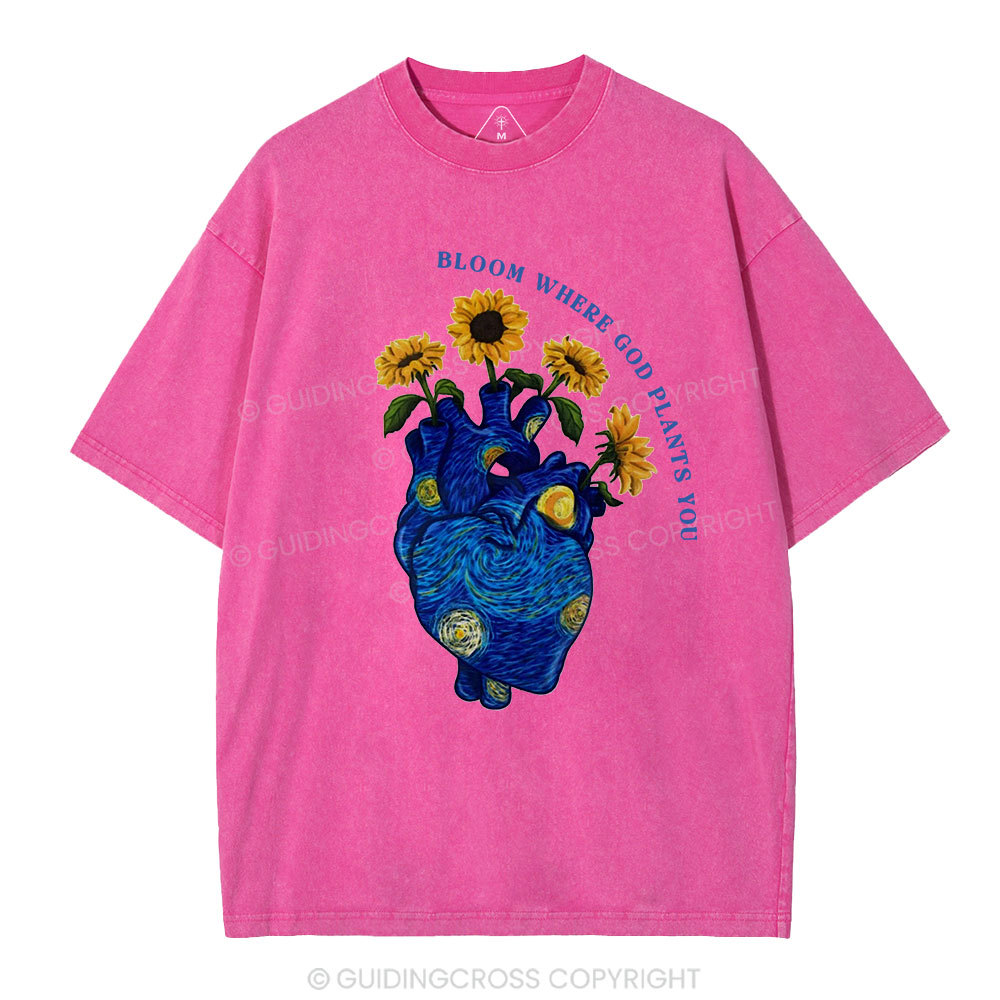 Bloom Where God Plants You Christian Washed T-Shirt