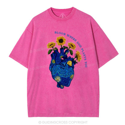 Bloom Where God Plants You Christian Washed T-Shirt