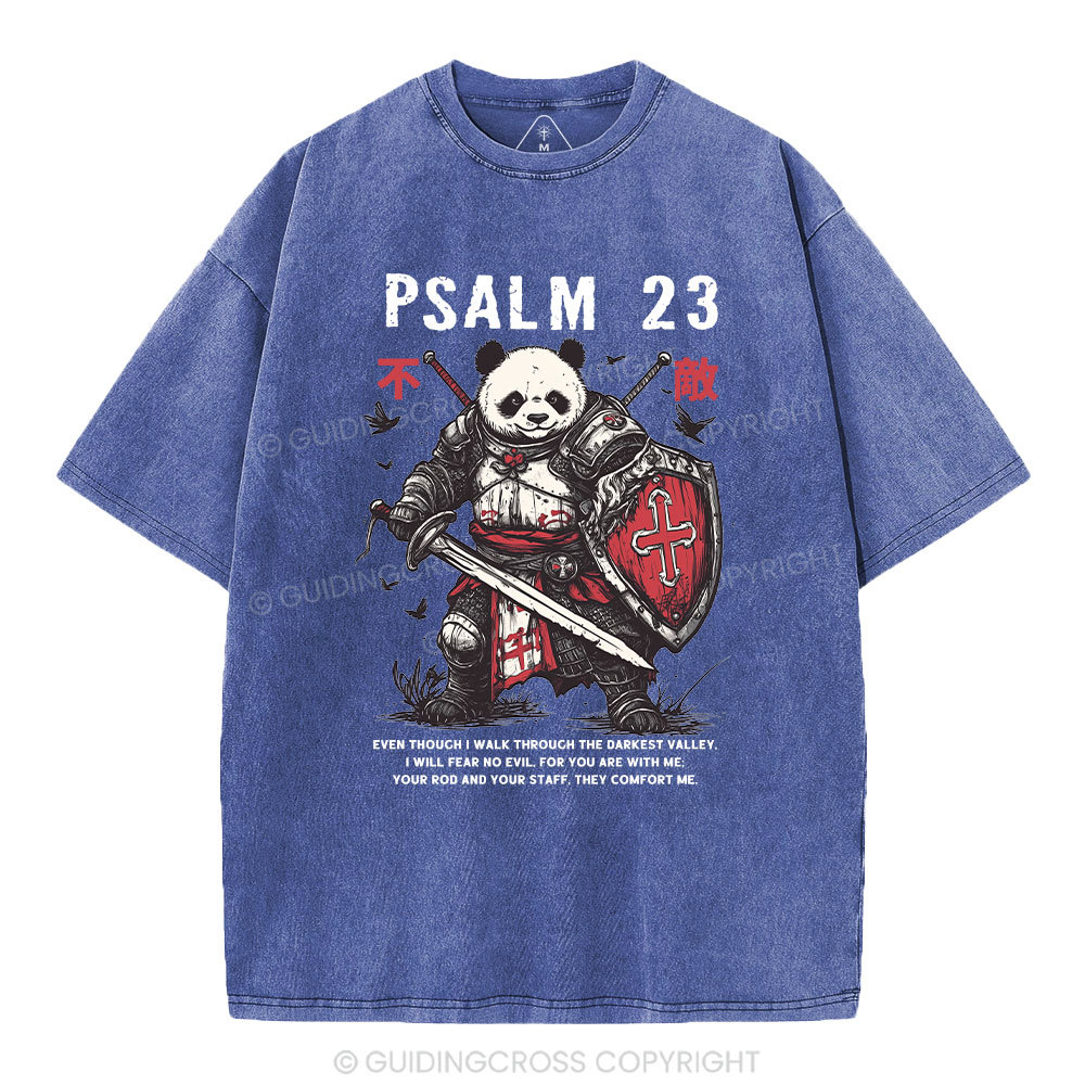 Walk Through The Darkest Valley Panda Warrior Christian Washed T-Shirt