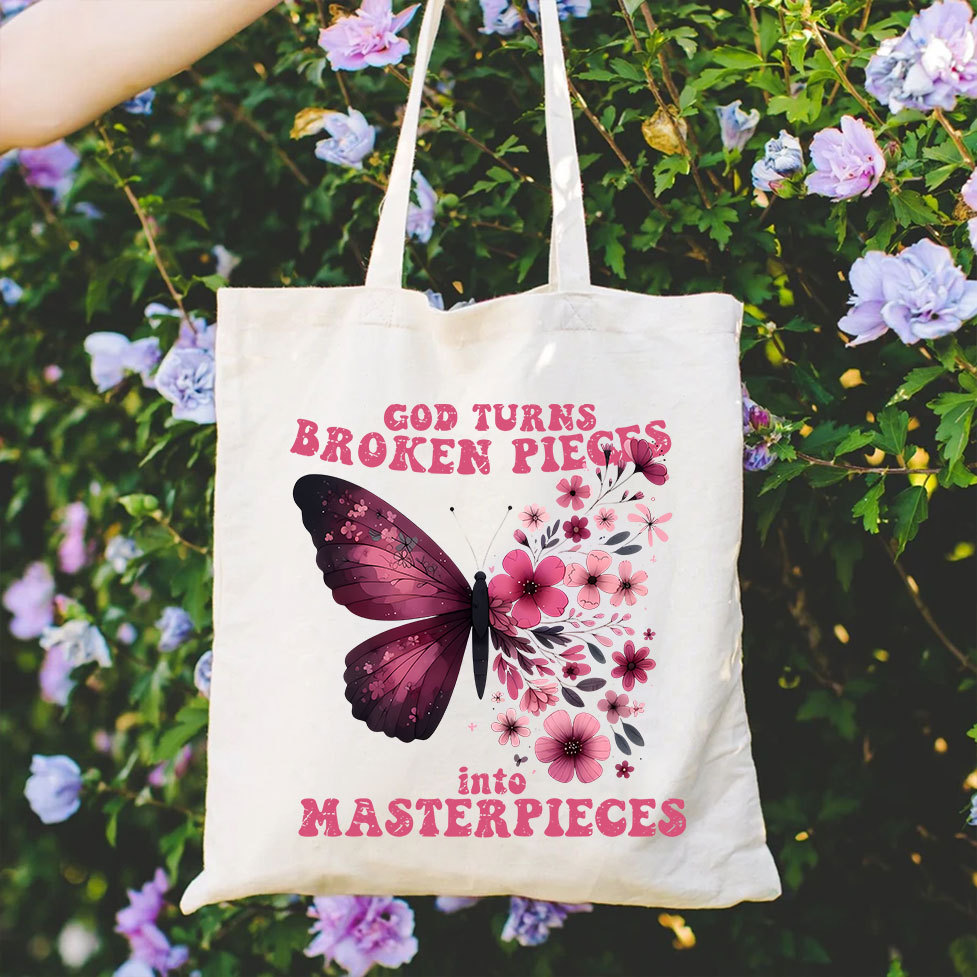 God Turns Broken Pieces Into Masterpieces Christian Canvas Tote Bag