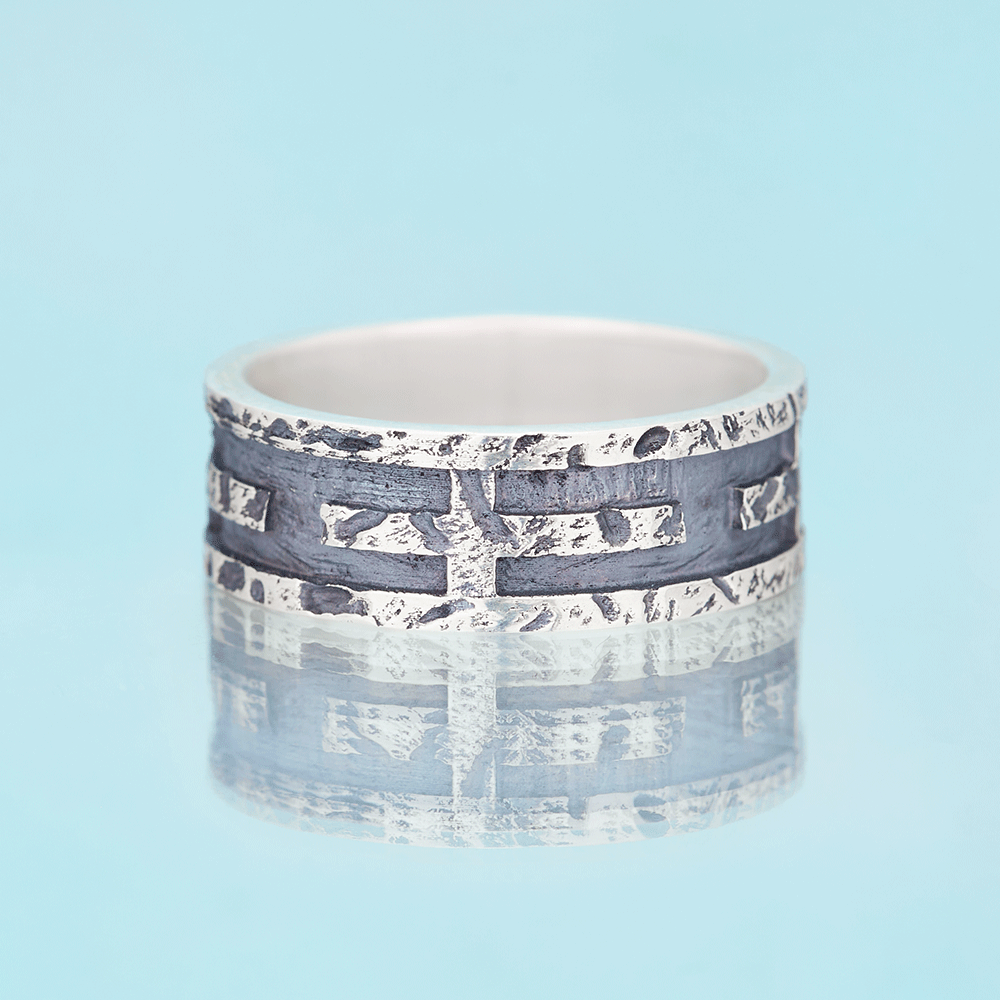 Rustic Cross Ring Christian Sterling Silver Band Ring