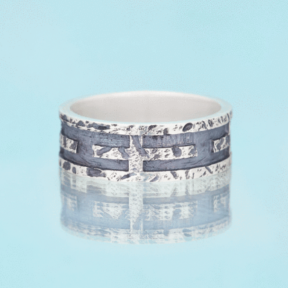 Rustic Cross Ring Christian Sterling Silver Band Ring